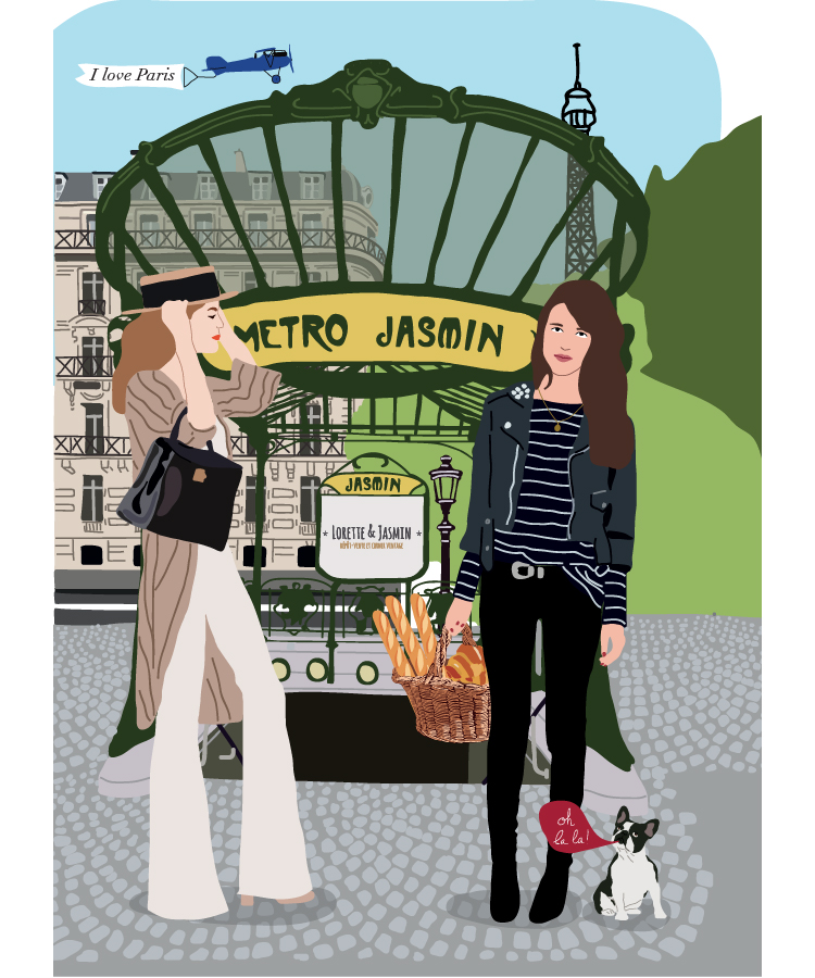 carte postale Lorette et Jasmin illustration mode marine de quénetain